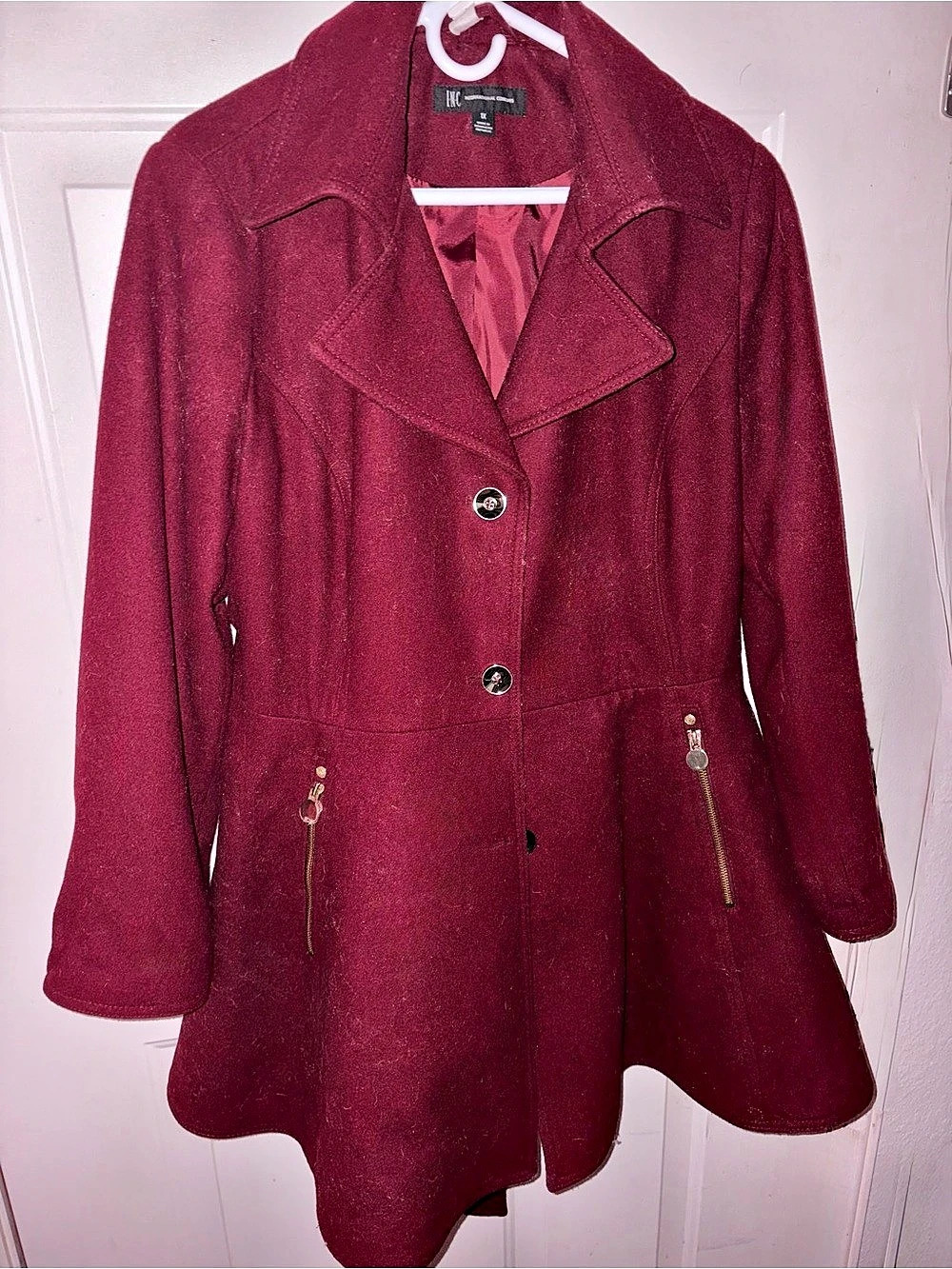 INC International Concepts Burgundy Belted Coat Size XL Like New